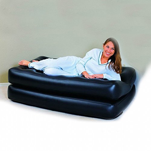Sofá inflable doble GZZ convertible en cama reclinable plegable negra de 188x152x64 cm 3