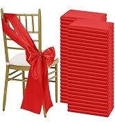 LOKUME 100 PCS Satin Chair Sashes Bows, Red Chair Ribbon Ties Back Sash Bow Chair Decorative for ...