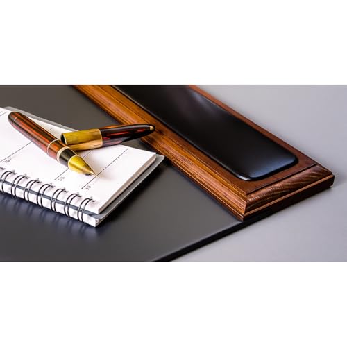 Image of Walnut & Black Leather 34 inch x 20 inch Side-Rail Desk Pad