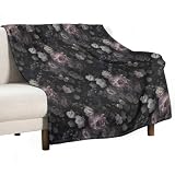 JanJCurt Vintage Gothic Floral Blanket, Black Pink Flower Rose Black Garden Roses Blooming Boho Throw Blankets for Home Bedding Couch Decor, 30'x40'