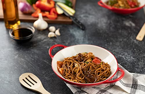 Kook Ceramic Mini Wok Dishes, Stoneware Serving Bowls, For Stir-Fry, Soups And Pastas, Oven, Dishwasher And Microwave Safe, Cherry Red, 40 Oz, Set Of 2 #TOP2