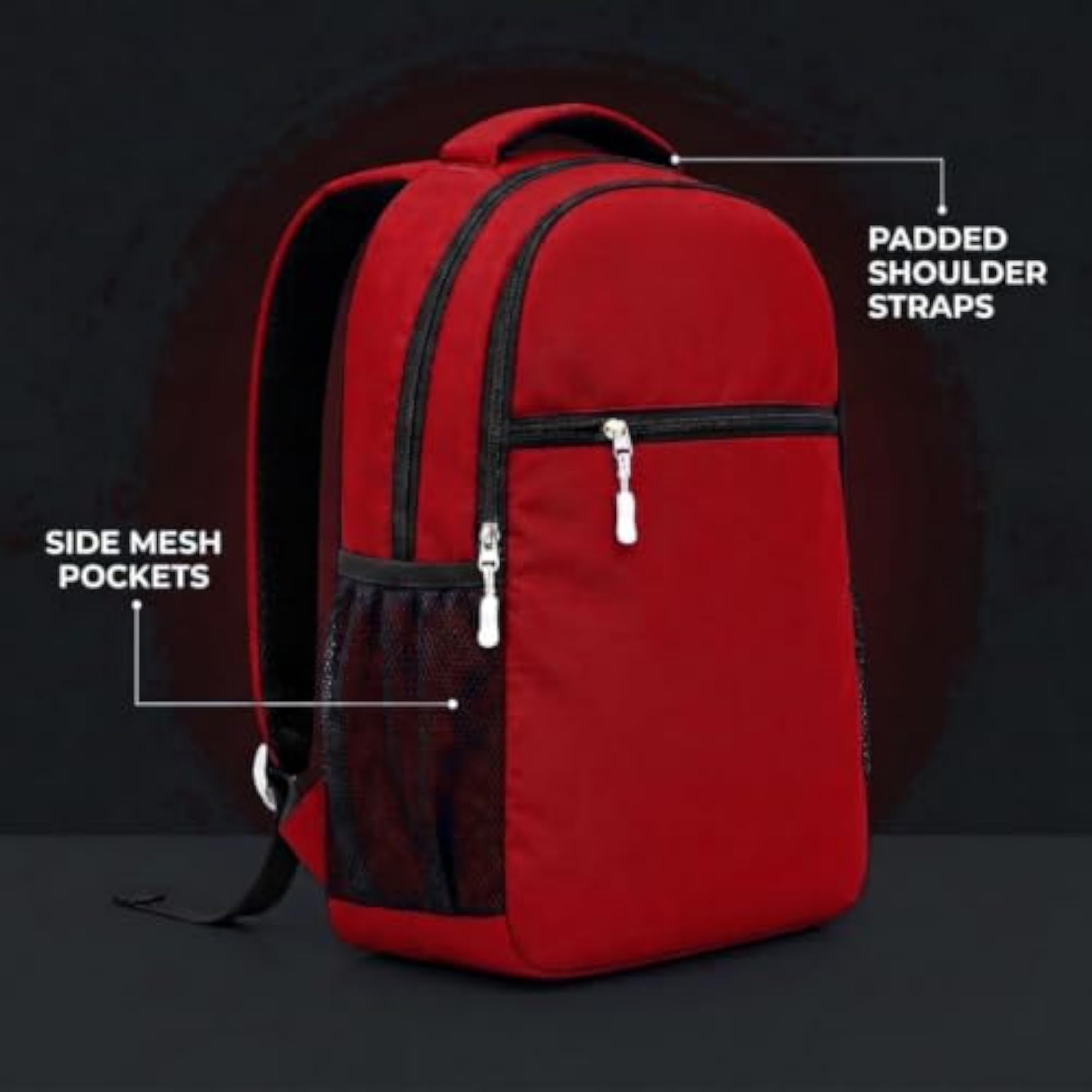 Red Casual Daypack Backpack with Mobile Stand & Keychain