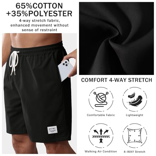 Image of Mens Corduroy Shorts Cotton Blend Lightweight Soft Summer Shorts Elastic Waist Beach Casual Short for Men with Pockets