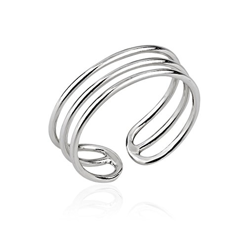 Chuvora 925 Sterling Silver Horizontal Three (3) Thin Lines Simple Band Minimalist Toe Ring, 7mm