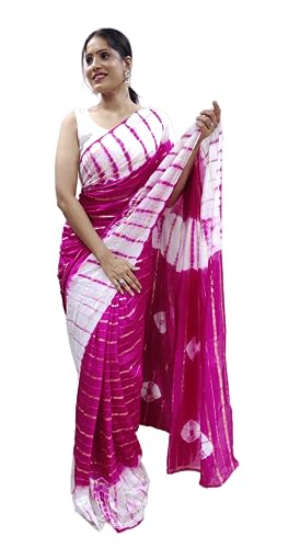 Sari en nylon imprimé à la main de qualité supérieure, drapé fluide rose Aashita Creations