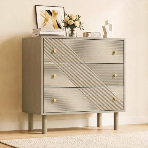 TRUNBACK 30" Wide 3 Drawer Dresser with Metal Handles for Bedroom, Wooden