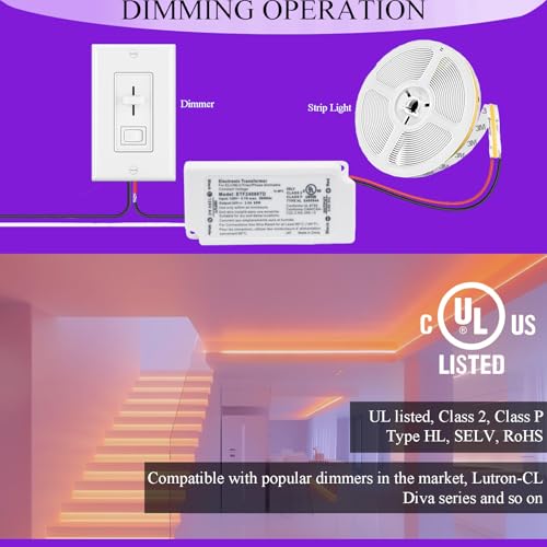 Image of LED Driver 60W Triac Dimmable Power Supply Transformer | AC100-130V to DC12V, Compatible with Most Dimmers, UL Certified, Class 2, Class P Certified