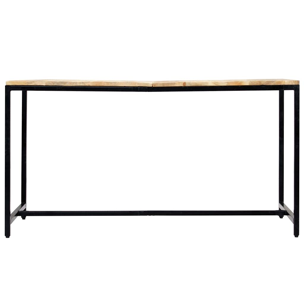 Table à manger en bois de manguier brut 140 x 70 x 75 cm avec pieds en fer revêtu par pulvérisation, table en bois stable pour salle à manger, cuisine, salon, style industriel, poli et laqué