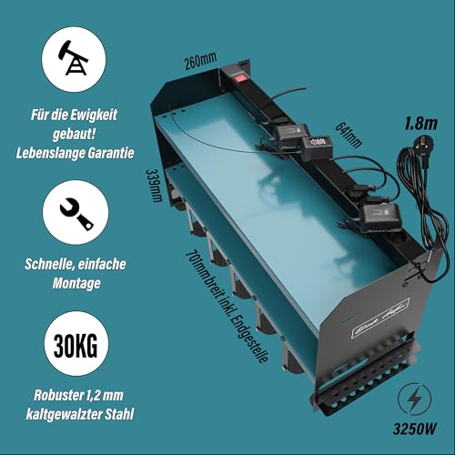 Toolganize Elektrowerkzeug-Organizer mit Steckdosenleiste & Ladestation – Kompatibel mit Makita – Schwerlast-Werkzeughalter für Werkstatt & Garage – 6-fach Halterung, Makita Blau.