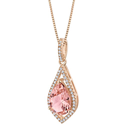 Peora Simulated Morganite Floating Teardrop Pendant Necklace for Women 925 Rose Gold-tone Sterling Silver, 3.50 Carats Pear Shape 12x8mm, with 18 inch Chain