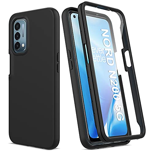 UNPEY for OnePlus Nord N200 5G Case with Built-in Screen Protector, Full Body Shockproof Phone Case, [Soft Liquid Silicone Back Cover+Hard Front Cover] Slim Rugged Protective Cover Case (Black)