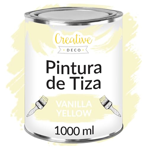 Creative DECO 1L Amarillo Vainilla Pintura a la Tiza para Muebles sin Lijar Chalk Paint | Pintura Madera Mate y Lavable | Renovación, Decoración, Manualidades | Posible Efecto de Barrido y Gradiente