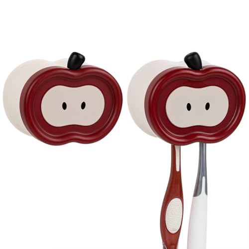 Image of HASTHIP 2Pcs Wall-Mounted Tooth Brush Holder Bathroom, Cartoon Tooth Brush Holder with 2 Slots, Wall Mounted Adhesive Wall Toothbrush Drying Rack Organizer with Dustproof Flip-up Lid Design