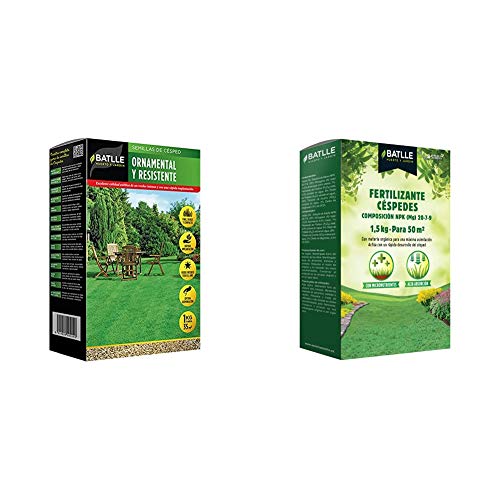 Semillas Batlle de Césped Ornamental y Resistente 1Kg + Abonos Fertilizante Césped Caja 1,5 Kg