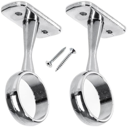 Chrome Wardrobe Rail Centre Support Brackets - 25mm Round Shaped Flange Socket for Ceiling - 2 Pack with Screws