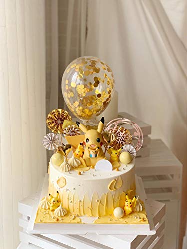 Demissir Happy Birthday Cake Toppers, A Series Of Golden Paper Fans, 2 Acrylic Round Happy Birthday Golden Cupcake Topper, Confetti Balloon Birthday Cake Supplies Decorations Set-Golden #TOP6