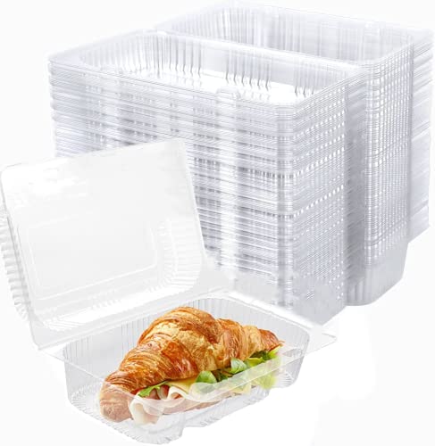 100 Pack Clear Plastic Hinged Food Container,Disposable Plastic To Go Containers with Clear Lids,Cake Slice Containers Clamshell Takeout Tray for Sandwiches, Dessert, Cakes, Cookies, Salads