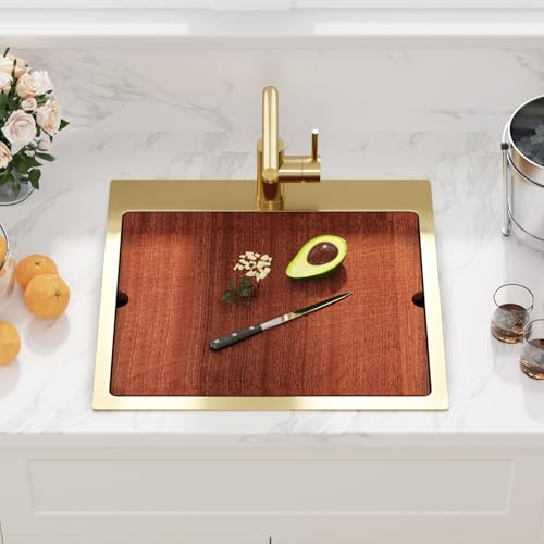 Sarlai 21 Gold Kitchen Sink with Faucet- 21x20 Inch Drop In Kitchen Sink Gold Ledge Workstation Sinks 16 Gauge Stainless Steel Single Bowl Topmount Sinks with Pull-out Faucet by Sarlai - Used condition - Image 9