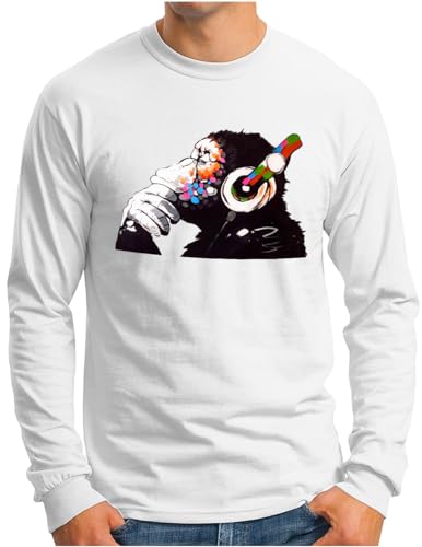 T-shirt manches longues homme blanc OM3 style DJ pour sorties et soirées