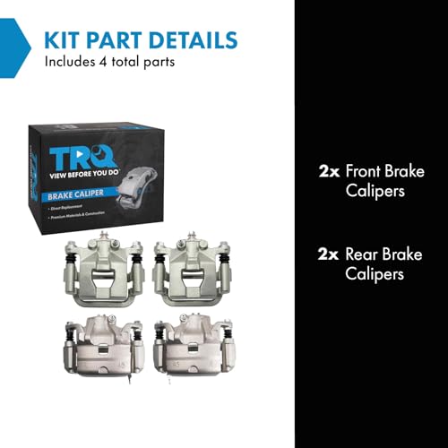 Image of TRQ Front and Rear Brake Caliper Set Zinc Coated Brackets Compatible with 2010-2012 Nissan Altima