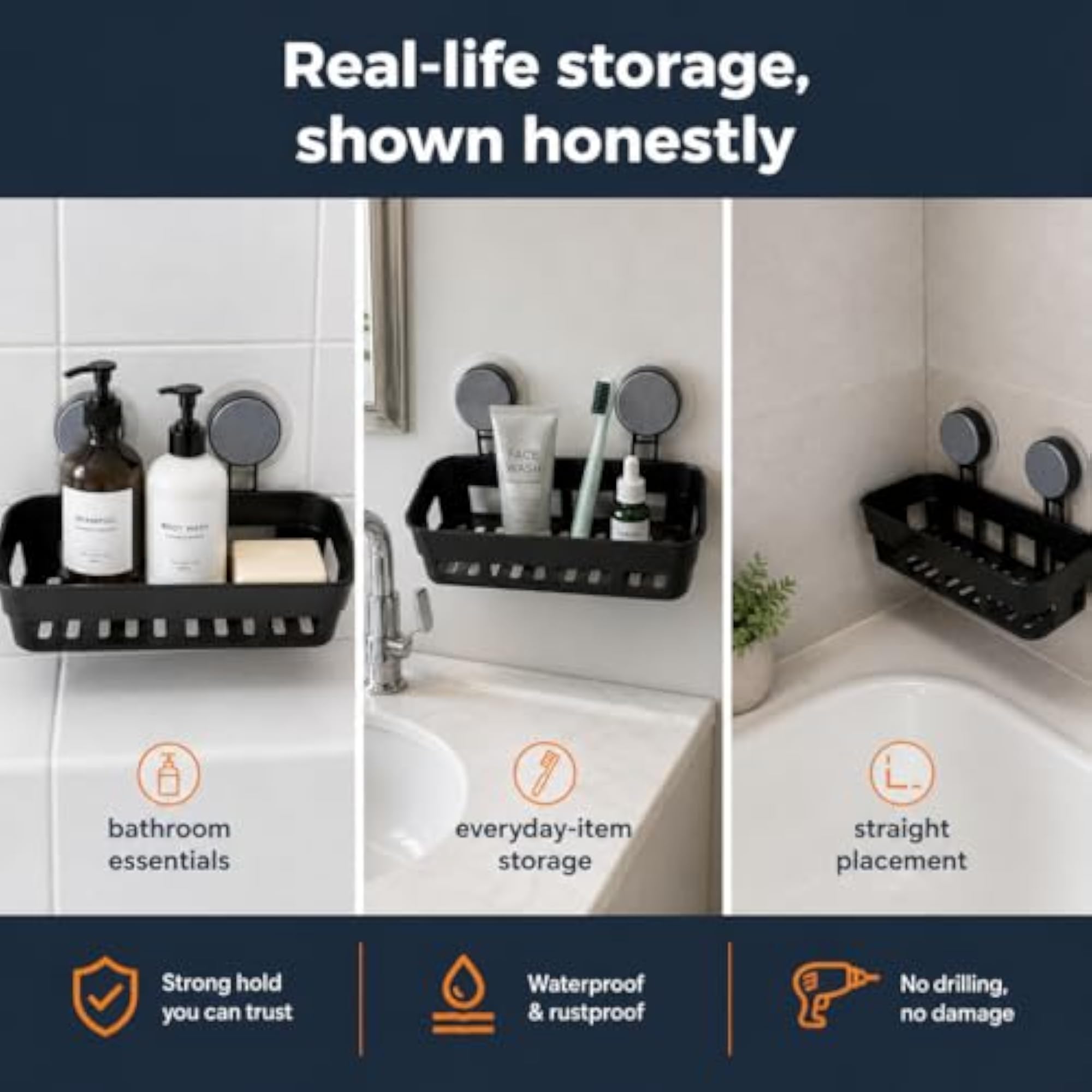 Non-Drill Wall Mount Magic Sticker Bathroom Corner Shelf