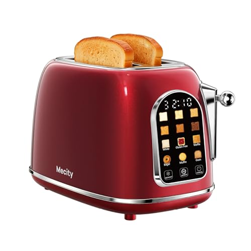 Mecity Toaster 2 Slice, Touch Screen Wide Slot Retro Toaster For Breads Bagel Muffin Waffle, House Warming Gift New Home, 120V 825W, Red Pearl