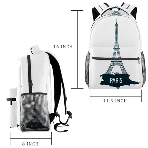 Sac à dos d'école multicolore imprimé Tour Eiffel avec grand volume - 2