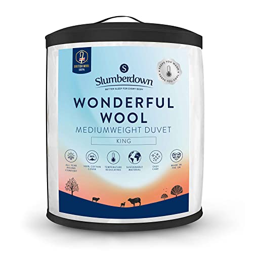Slumberdown Wonderful Wool King Size Duvet - Temperature Regulating 7-9 Tog Mediumweight All Year Round Quilt - 100% British Wool, Soft Cotton Cover, Hypoallergenic, Easy Care, Size (225cm x 220cm)