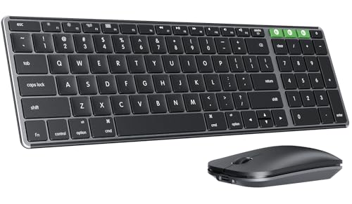 Wireless Bluetooth Keyboard and Mouse for Mac, Multi-Device Rechargeable Slim Keyboard and Mouse Stainless Steel Full Size, Compatible with MacBook Pro/Air, iPad, iMac - Green Connect Button