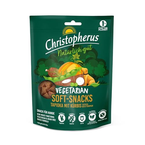 Christopherus Vegetarischer Soft Snack für ausgewachsene Hunde, Leckerli für Hunde, Tapioka + Kürbis, 125 g