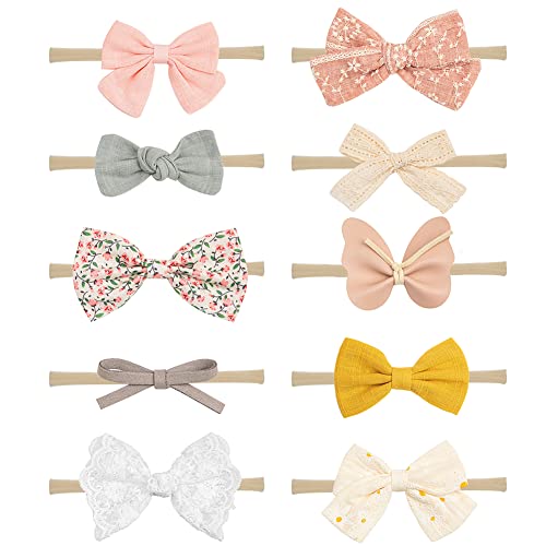 Image of Whale&clouds Baby Headbands and Bows for Girls,10 Pcs Linen Hair Bows with Stretchy Nylon Hair Bands,Handmade Hair Accessories with butterfly Bows for Newborn Toddler Children Gifts