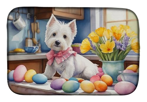 Caroline's Treasures DAC6918DDM Decorating Easter Westie Dish Drying Mat Absorbent Dish Drying Mat Pad for Kitchen Counter Dish Drainer Mat for Countertop, 14 x 21", Multicolor