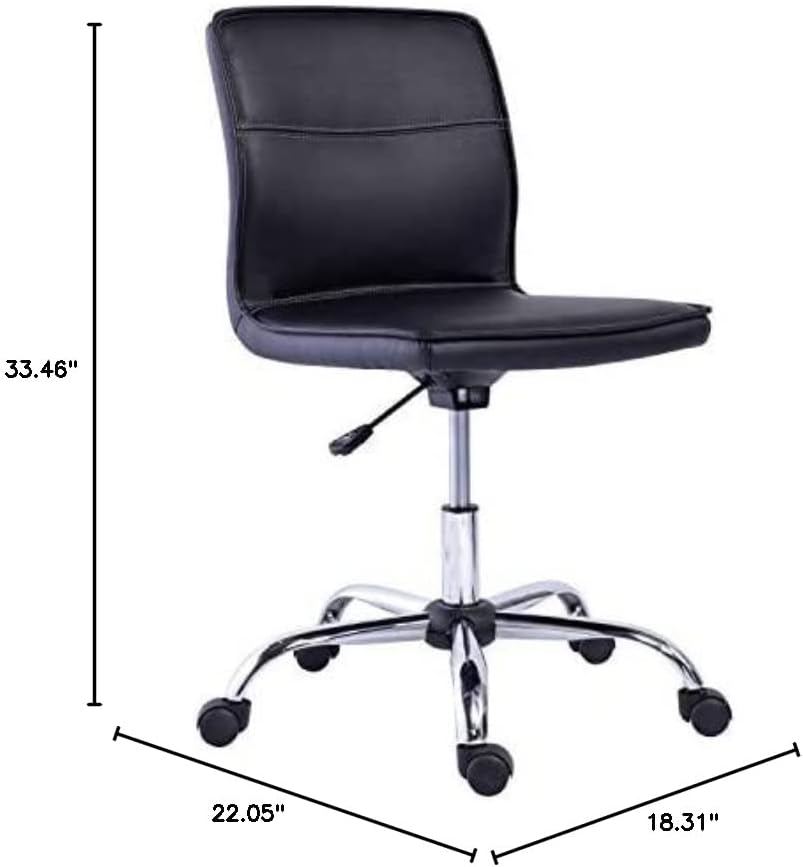 Amazon Basics Modern Armless Office Desk Chair - Height Adjustable, 360-Degree Swivel, 275Lb Capacity, 22.05"D x 18.31"W x 33.46"H, Black/Chrome