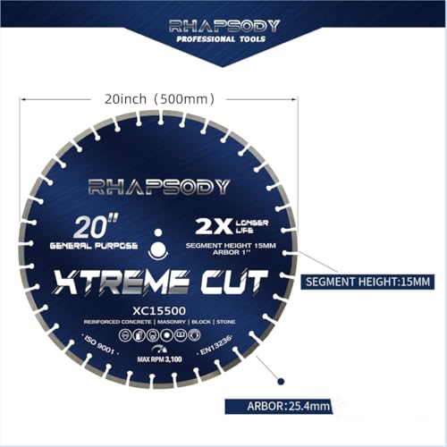 Image of RHAPSODY 20Inch Diamond Concrete Saw Blade,Segmented General Purpose Blade