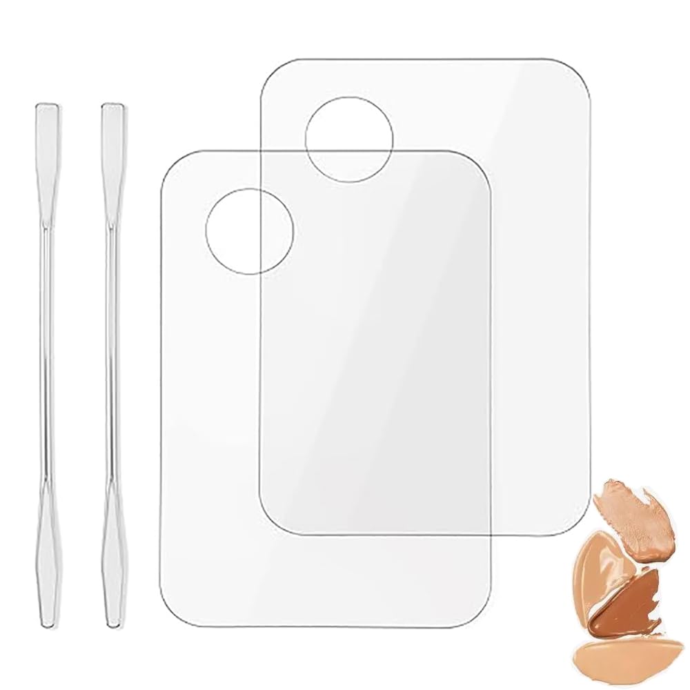 2pcs Acrylic Makeup Palette, Cosmetic Makeup Mixing Tray with 2pcs Spatula Tool, Foundation Makeup Palette for Nail Art Eye Shadow Pigment Blending (Rectangle)-image-15