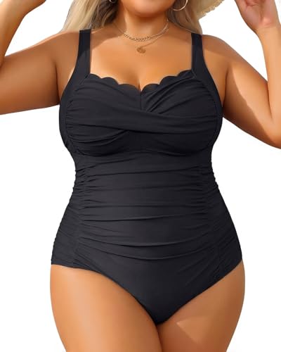 Aqua Eve Womens Plus Size One Piece Swimsuit- Tummy Control Bathing Suit Full Coverage Swimwear Black 18W