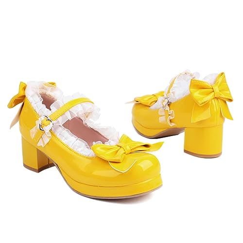 Bellirala Kawaii Mid Block Heel Mary Janes Platform Rockabilly Shoes Patent Chunky Heels Pumps Sweet Cute with Bow2