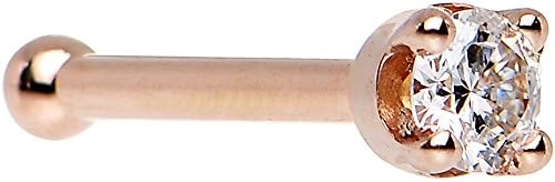 Solid 14k Rose Gold 2mm Cubic Zirconia Nose Stud Bone 20 Gauge 1/4"