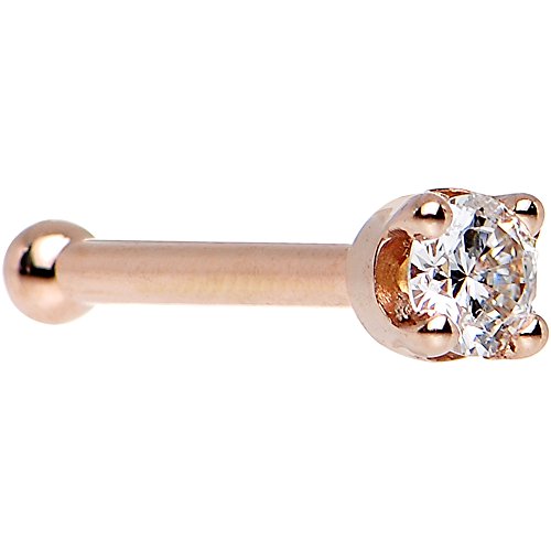 Body Candy 14k Rose Gold 2mm (0.030 cttw) Genuine Diamond Nose Stud Bone 20 Gauge 1/4"