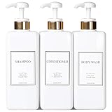 HARRA HOME Modern Gold Design Pump Bottle Set 27 oz Refillable Shampoo and Conditioner Dispenser Emp