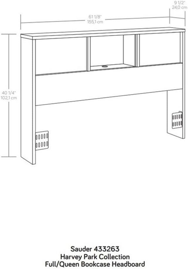 Pemberly Row Full/Queen Bookcase Headboard, Engineered Wood, Grand Walnut Finish, 61 in W x 40 in H, Adjustable Shelves, Sliding Door Hidden Storage, Cord Management, Bedroom Furniture