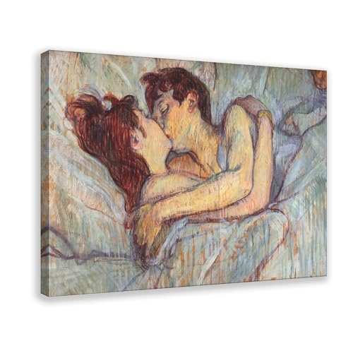 Impression sur toile In Bed The Kiss Toulouse Lautrec cadre 20x30 cm