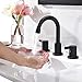 Phiestina 8 Inch 3-Hole Low-Arch 2-Handle Widespread Bathroom Faucet with Valve and Metal Pop-Up Drain Assembly,Matte Black, WF15-1-MB