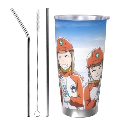 宇宙よりも遠い場所 車載用 コーヒーマグ 保温保冷 大容量 漏れ防止設計 滑り止め カップホルダー対応 ドライブ オフィス アウトドア ビジネス 通勤用 600ml 男女兼用 Straw Three-piece Set