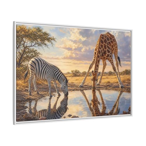 Tableau animaux de la savane grand format 120x80cm cadre blanc pour salon