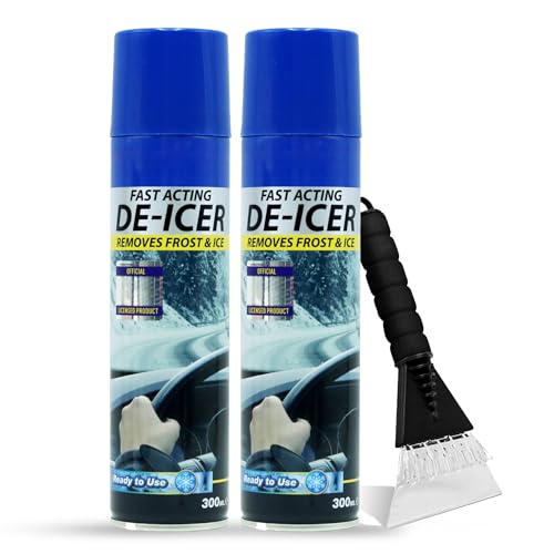 Epished De-Icer Spray & Ice Scraper for Car 2 x 500ml – Fast Ice Removal for Windscreen & Windows | Winter Car Kit | Essential Deicer for Quick Frost & Ice Clearing