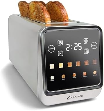 Inspirex touch screen 4 slice toaster with long extra wide slots in stainless steel