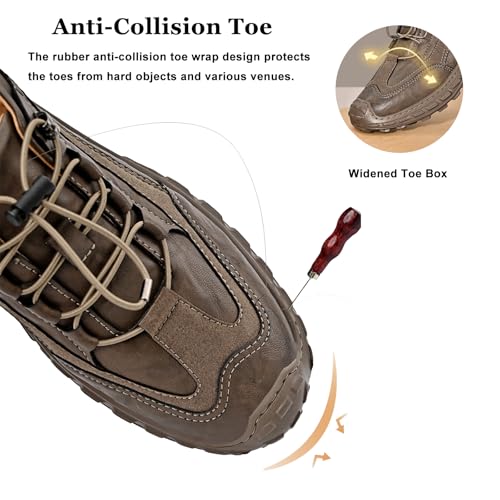 Men's Lightweight Waterproof Hiking Shoes Comfortable Leather Non-Slip Platform Slip On Trekking Trail Shoes Casual Fashion Outdoor Walking Work Sneakers4