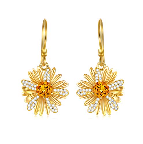 You Are My Sunshine-10K 14K Yellow Gold Flower Earrings, Bee Earrings, Sun Earrings Hoop Drop Dangle Gold Earrings For Women Girls (14K Yellow Gold) #TOP5