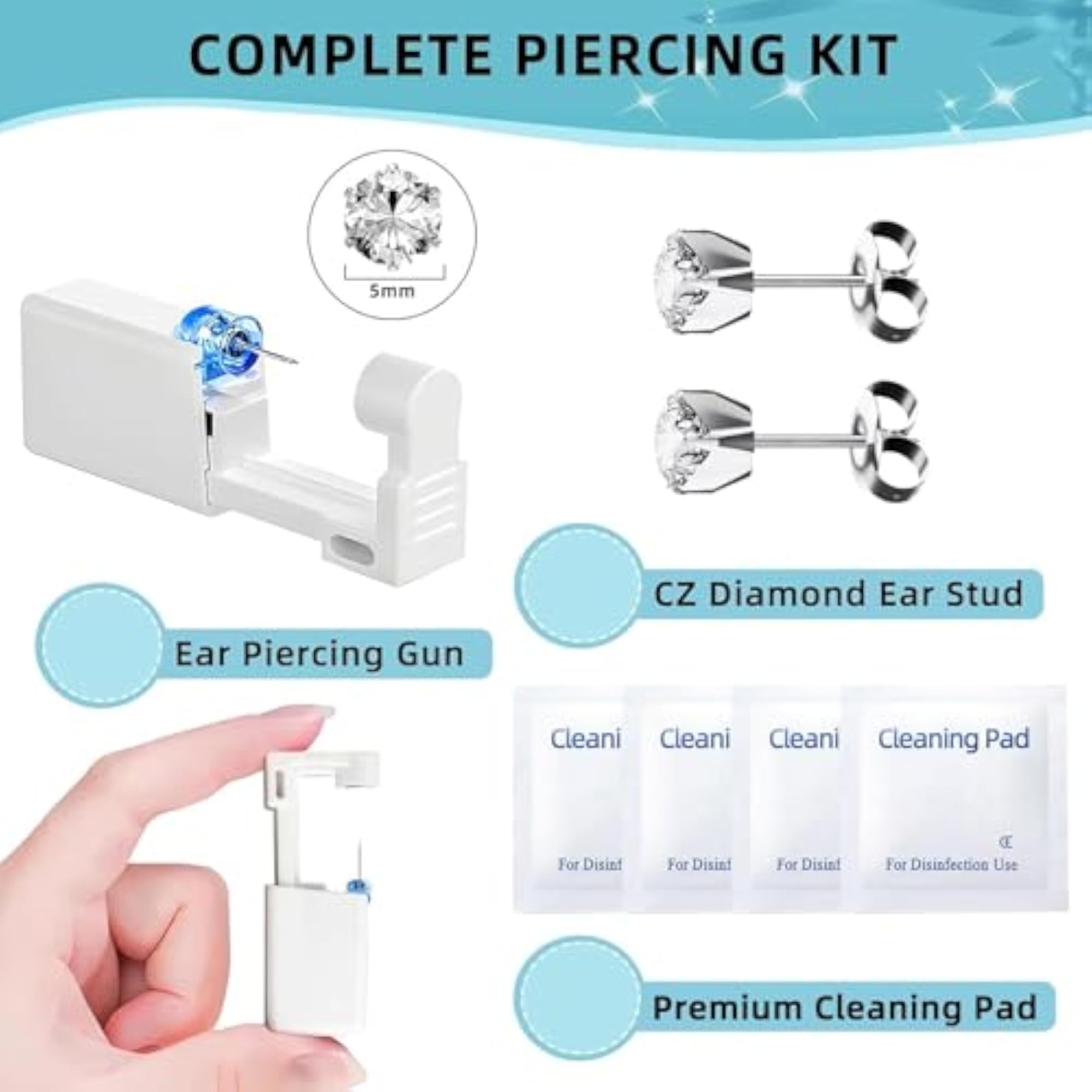 2 Piece Ear Piercing Gun, Disposable Self Piercing Tool
